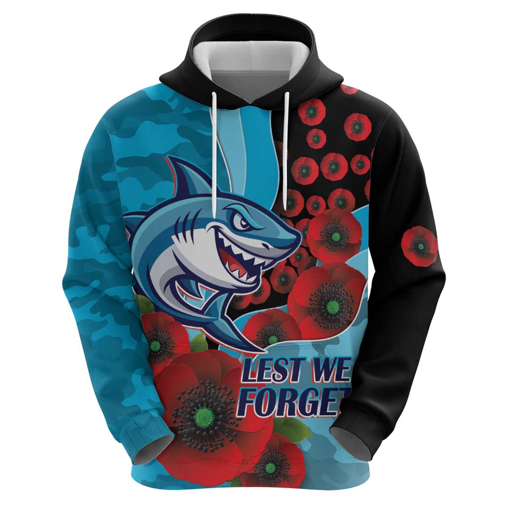 Cronulla-Sutherland Sharks ANZAC Personalised Hoodie Lest We Forget Poppy Camo