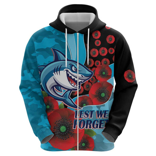 Cronulla-Sutherland Sharks ANZAC Personalised Hoodie Lest We Forget Poppy Camo