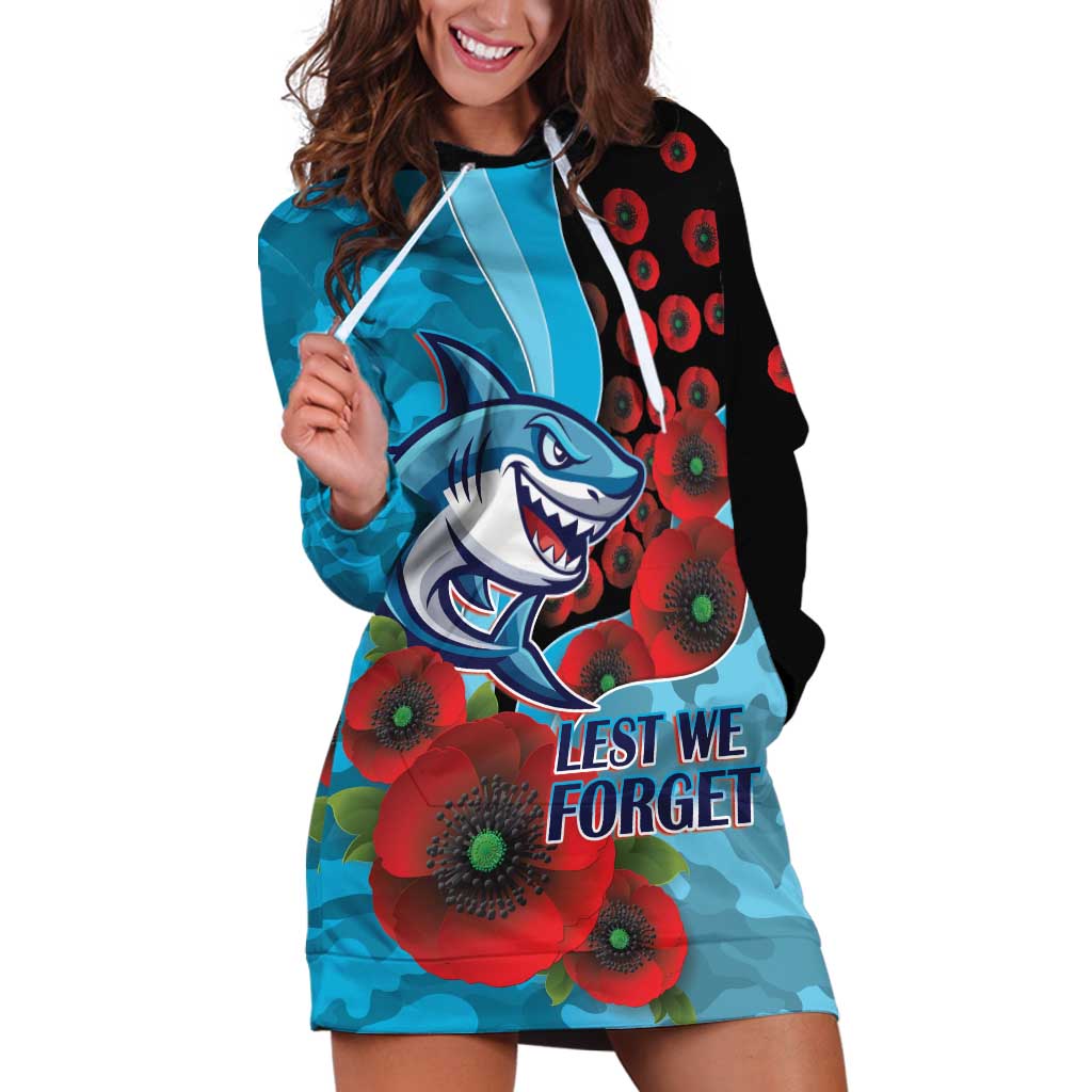 Cronulla-Sutherland Sharks ANZAC Personalised Hoodie Dress Lest We Forget Poppy Camo