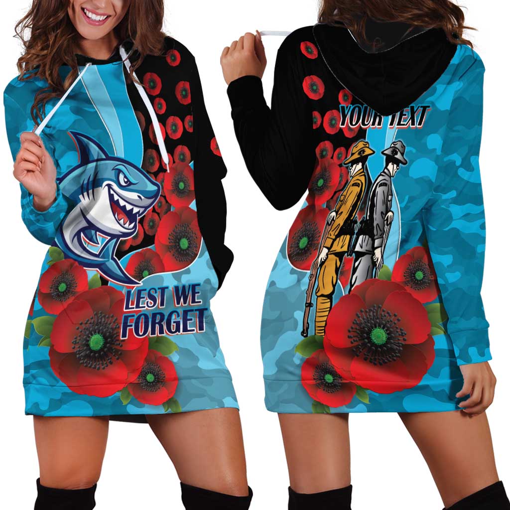 Cronulla-Sutherland Sharks ANZAC Personalised Hoodie Dress Lest We Forget Poppy Camo