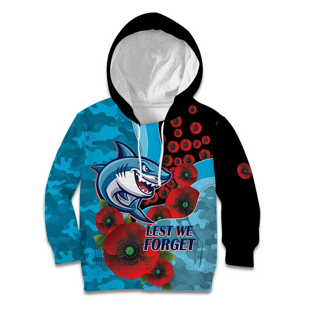 Cronulla-Sutherland Sharks ANZAC Personalised Kid Hoodie Lest We Forget Poppy Camo