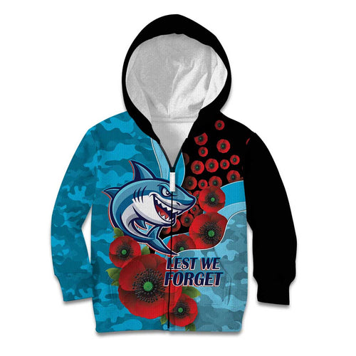 Cronulla-Sutherland Sharks ANZAC Personalised Kid Hoodie Lest We Forget Poppy Camo