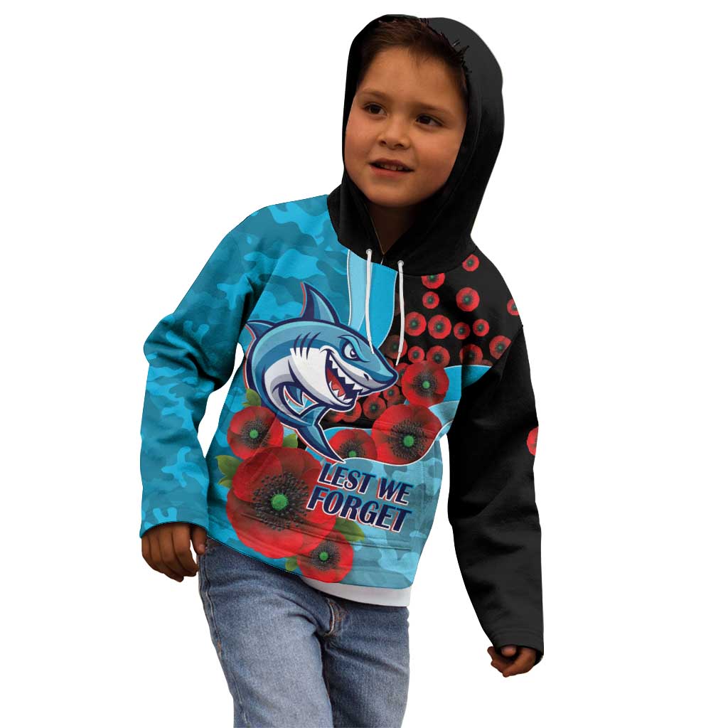 Cronulla-Sutherland Sharks ANZAC Personalised Kid Hoodie Lest We Forget Poppy Camo