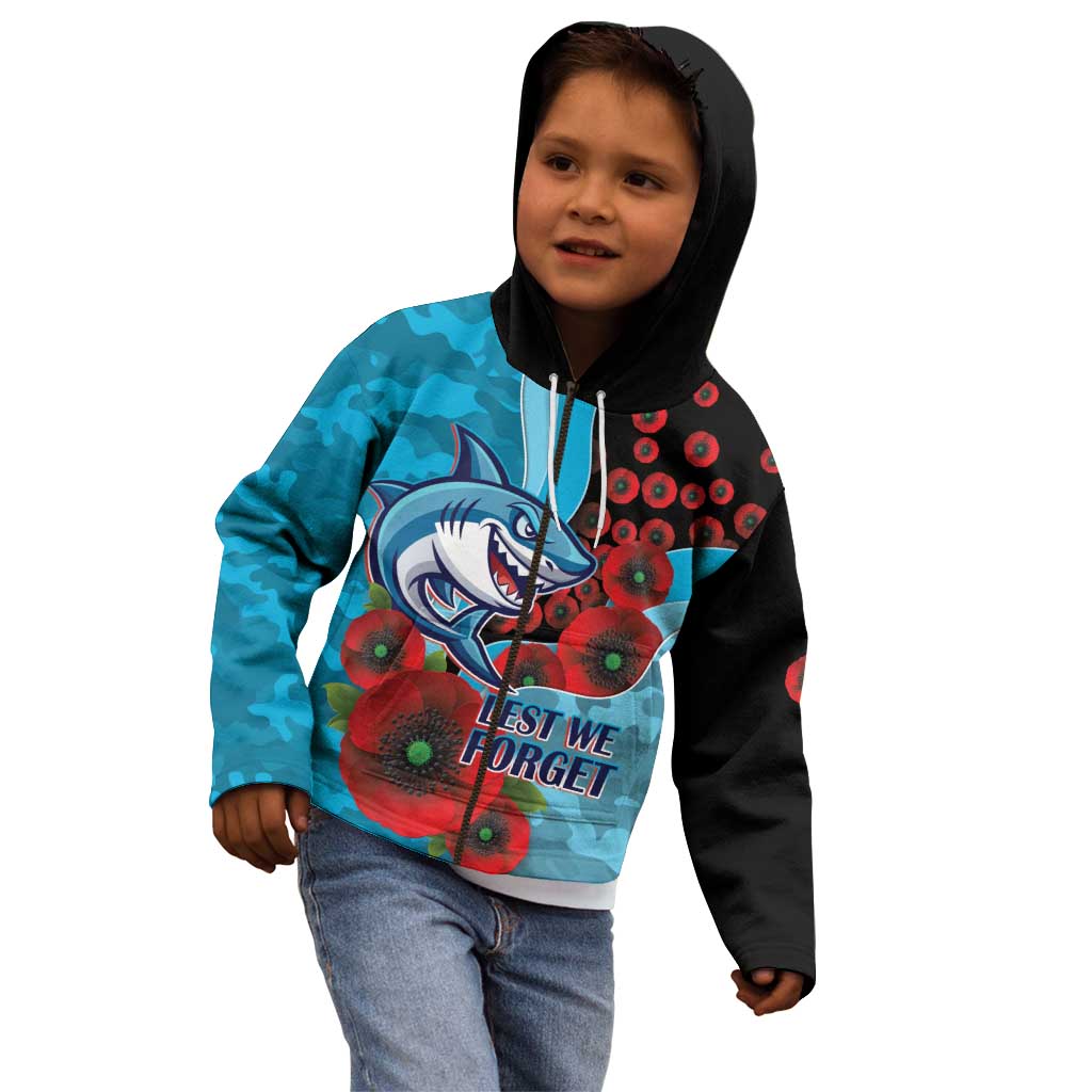 Cronulla-Sutherland Sharks ANZAC Personalised Kid Hoodie Lest We Forget Poppy Camo