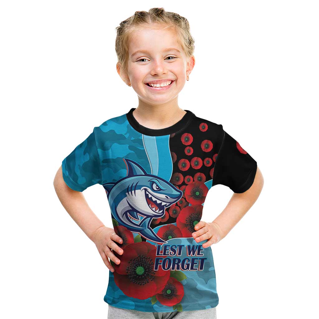 Cronulla-Sutherland Sharks ANZAC Personalised Kid T Shirt Lest We Forget Poppy Camo