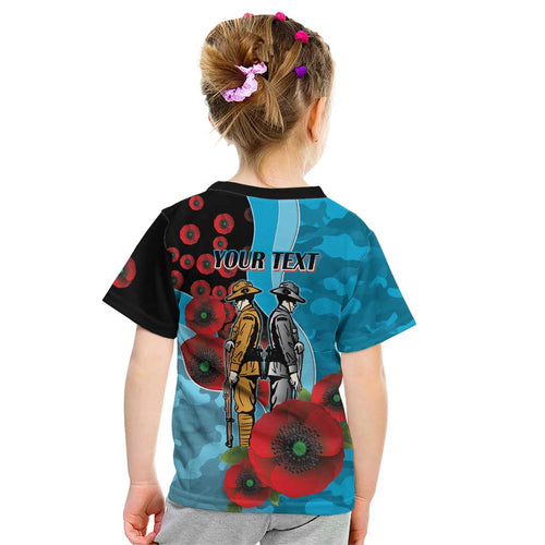 Cronulla-Sutherland Sharks ANZAC Personalised Kid T Shirt Lest We Forget Poppy Camo
