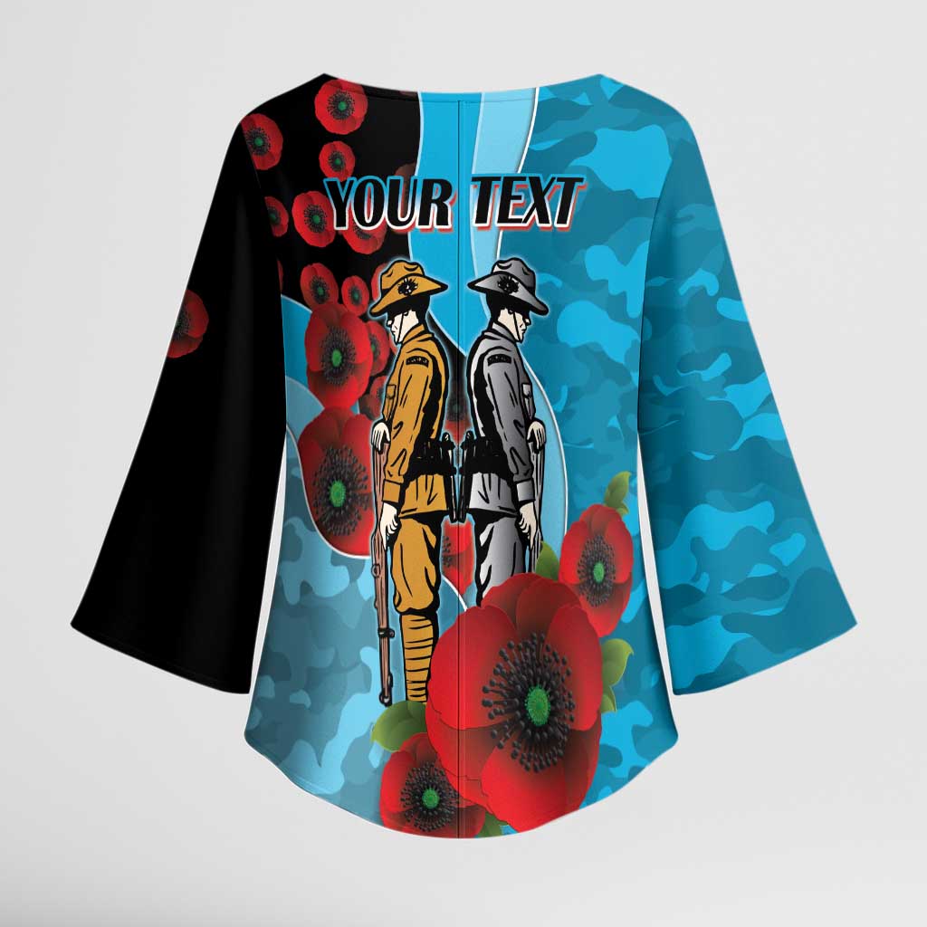 Cronulla-Sutherland Sharks ANZAC Personalised Kimono Sleeve Blouse Lest We Forget Poppy Camo