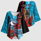 Cronulla-Sutherland Sharks ANZAC Personalised Kimono Sleeve Blouse Lest We Forget Poppy Camo