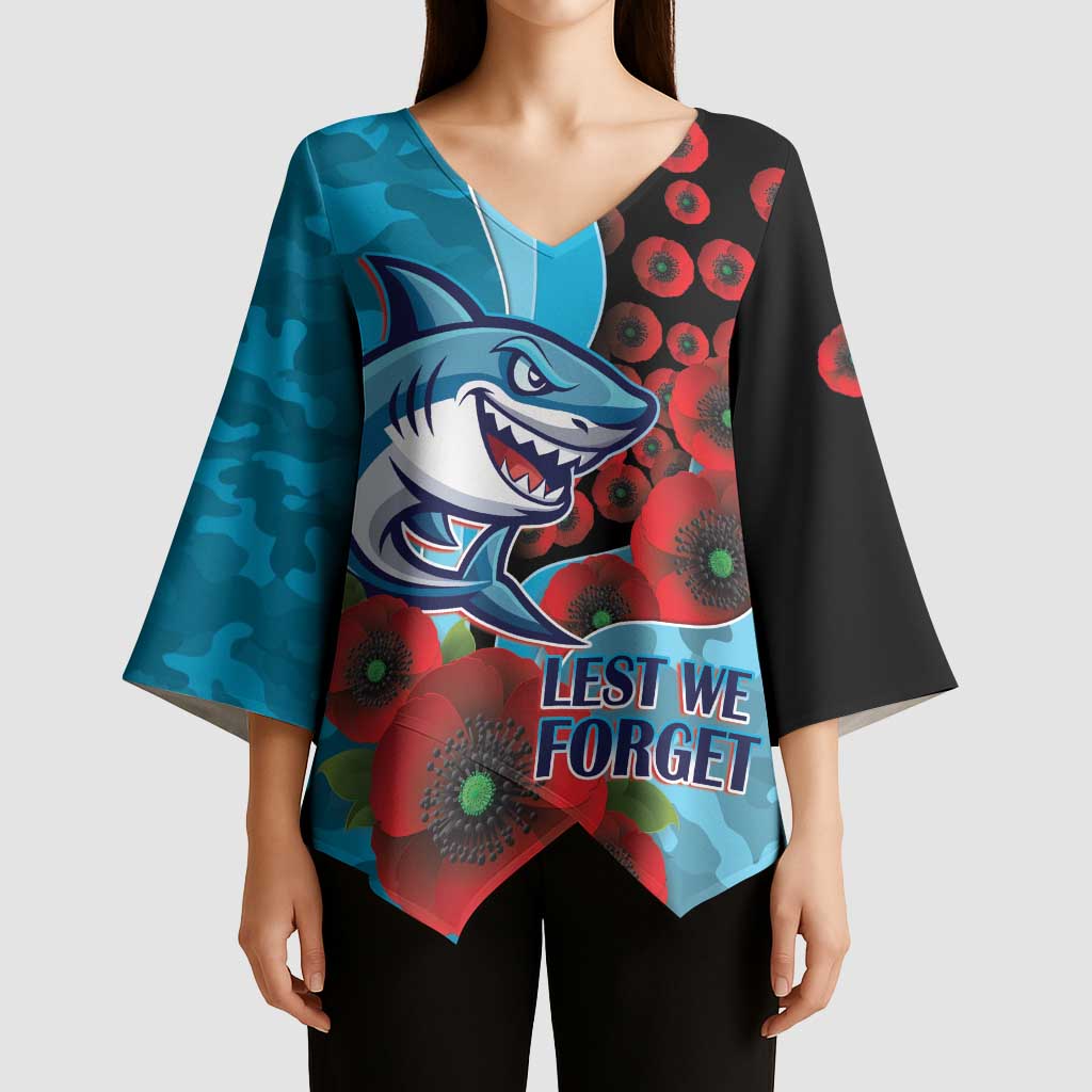 Cronulla-Sutherland Sharks ANZAC Personalised Kimono Sleeve Blouse Lest We Forget Poppy Camo
