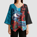 Cronulla-Sutherland Sharks ANZAC Personalised Kimono Sleeve Blouse Lest We Forget Poppy Camo