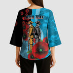 Cronulla-Sutherland Sharks ANZAC Personalised Kimono Sleeve Blouse Lest We Forget Poppy Camo