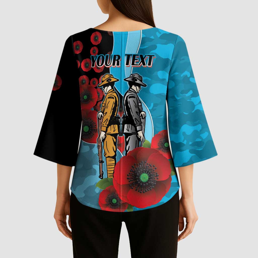 Cronulla-Sutherland Sharks ANZAC Personalised Kimono Sleeve Blouse Lest We Forget Poppy Camo