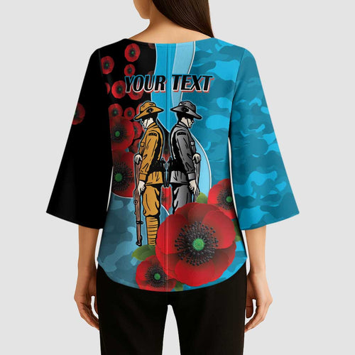 Cronulla-Sutherland Sharks ANZAC Personalised Kimono Sleeve Blouse Lest We Forget Poppy Camo