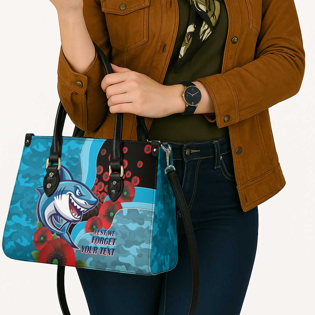 Cronulla-Sutherland Sharks ANZAC Personalised Leather Bag Lest We Forget Poppy Camo