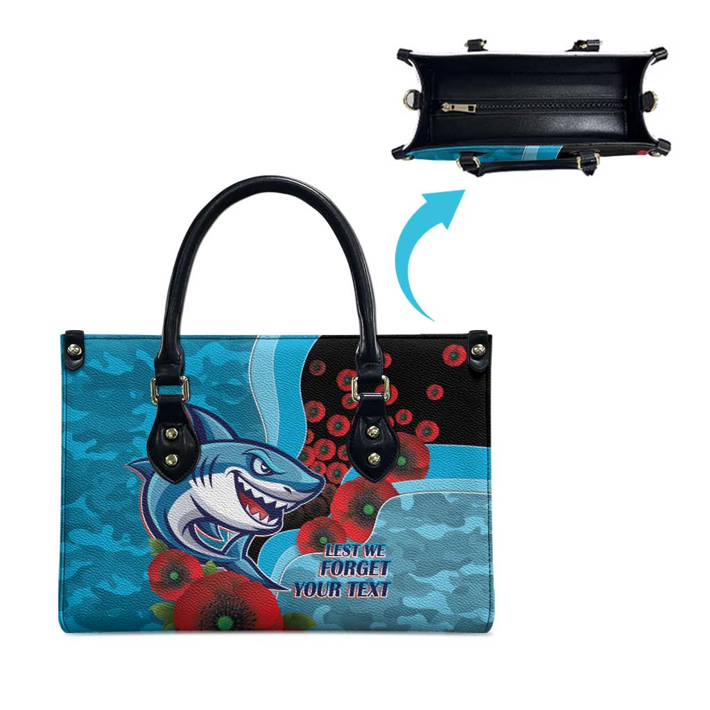 Cronulla-Sutherland Sharks ANZAC Personalised Leather Bag Lest We Forget Poppy Camo