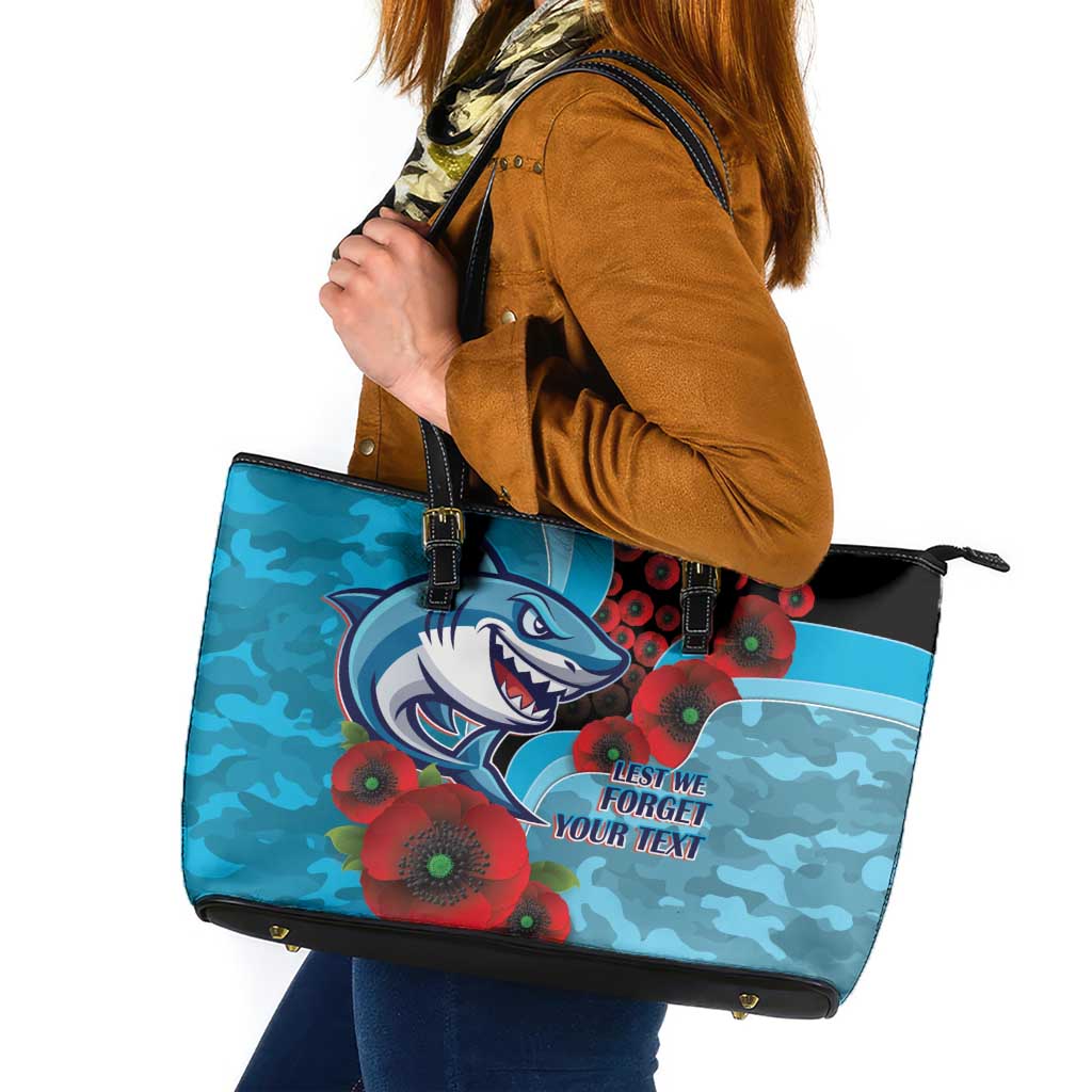 Cronulla-Sutherland Sharks ANZAC Personalised Leather Tote Bag Lest We Forget Poppy Camo
