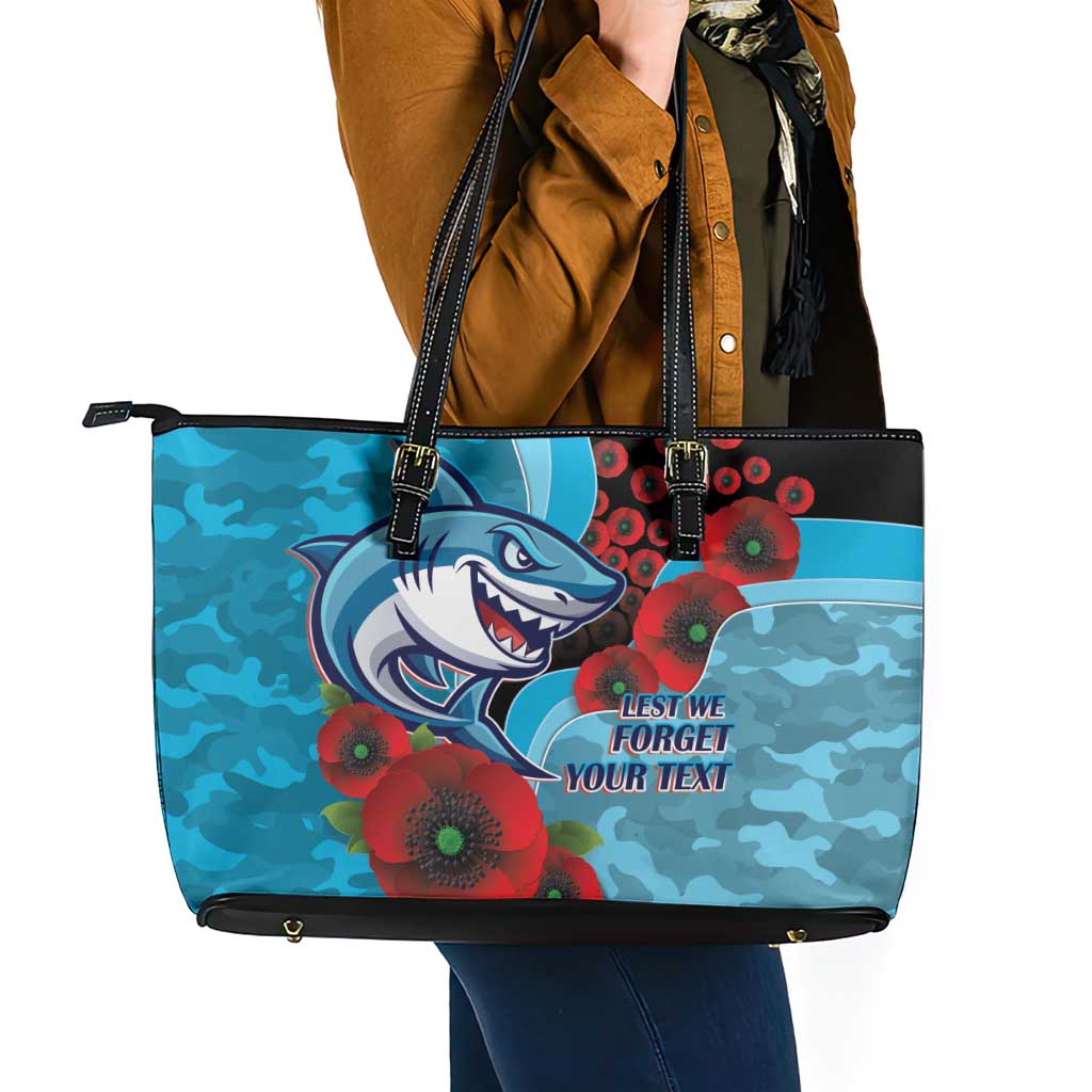 Cronulla-Sutherland Sharks ANZAC Personalised Leather Tote Bag Lest We Forget Poppy Camo