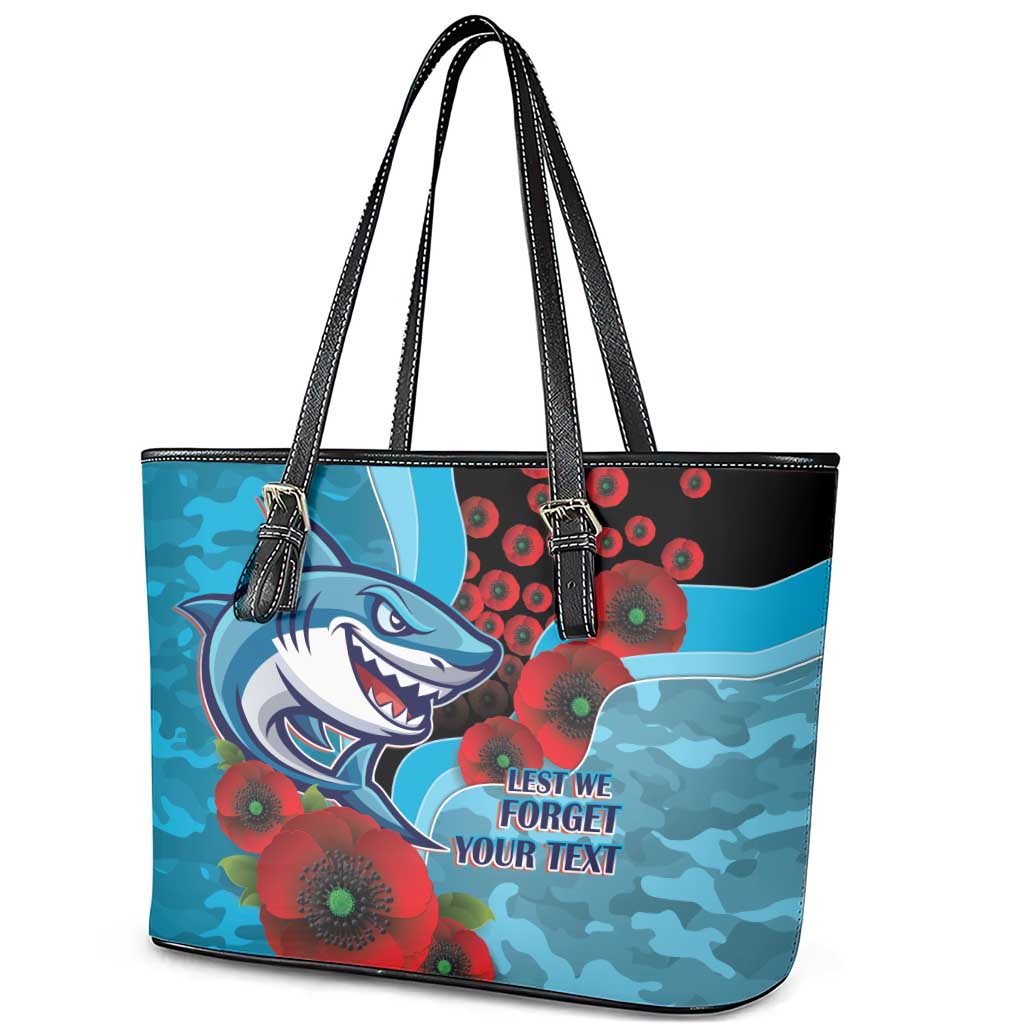Cronulla-Sutherland Sharks ANZAC Personalised Leather Tote Bag Lest We Forget Poppy Camo