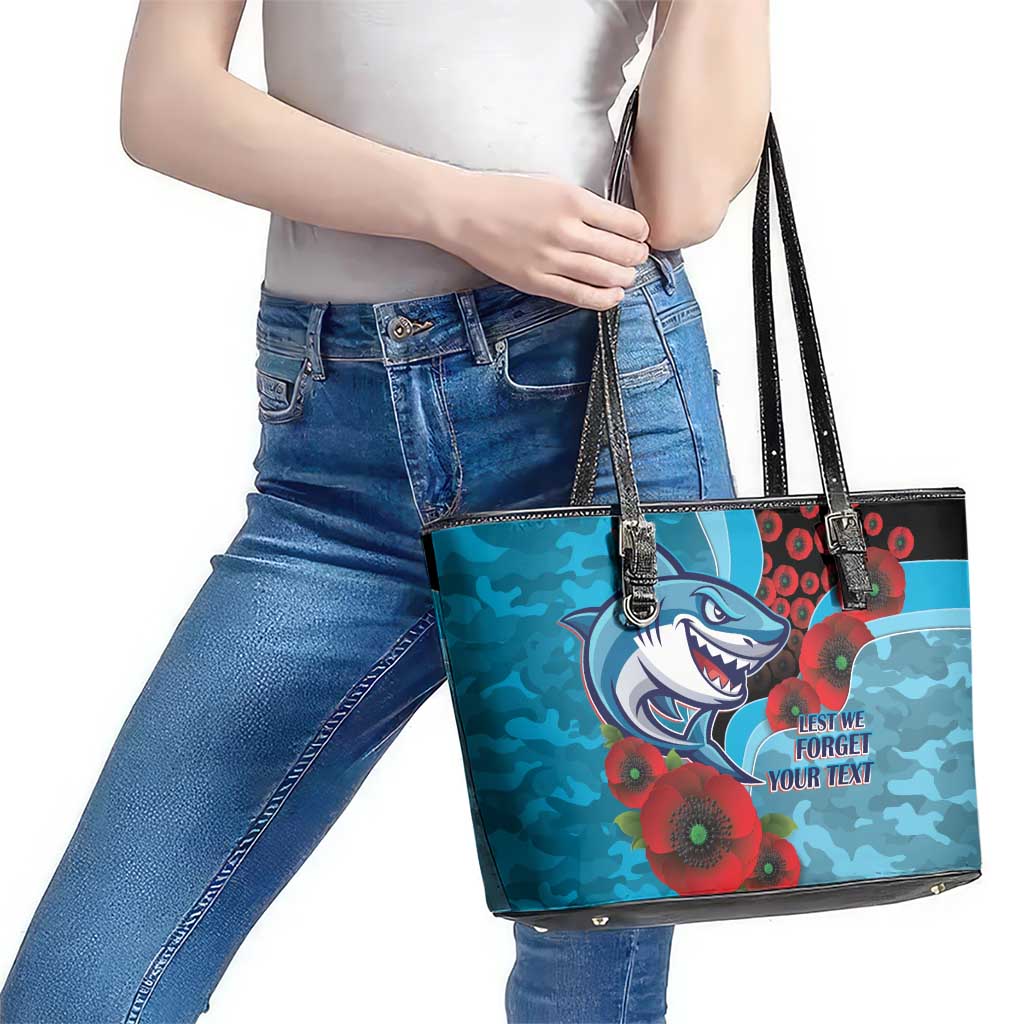 Cronulla-Sutherland Sharks ANZAC Personalised Leather Tote Bag Lest We Forget Poppy Camo