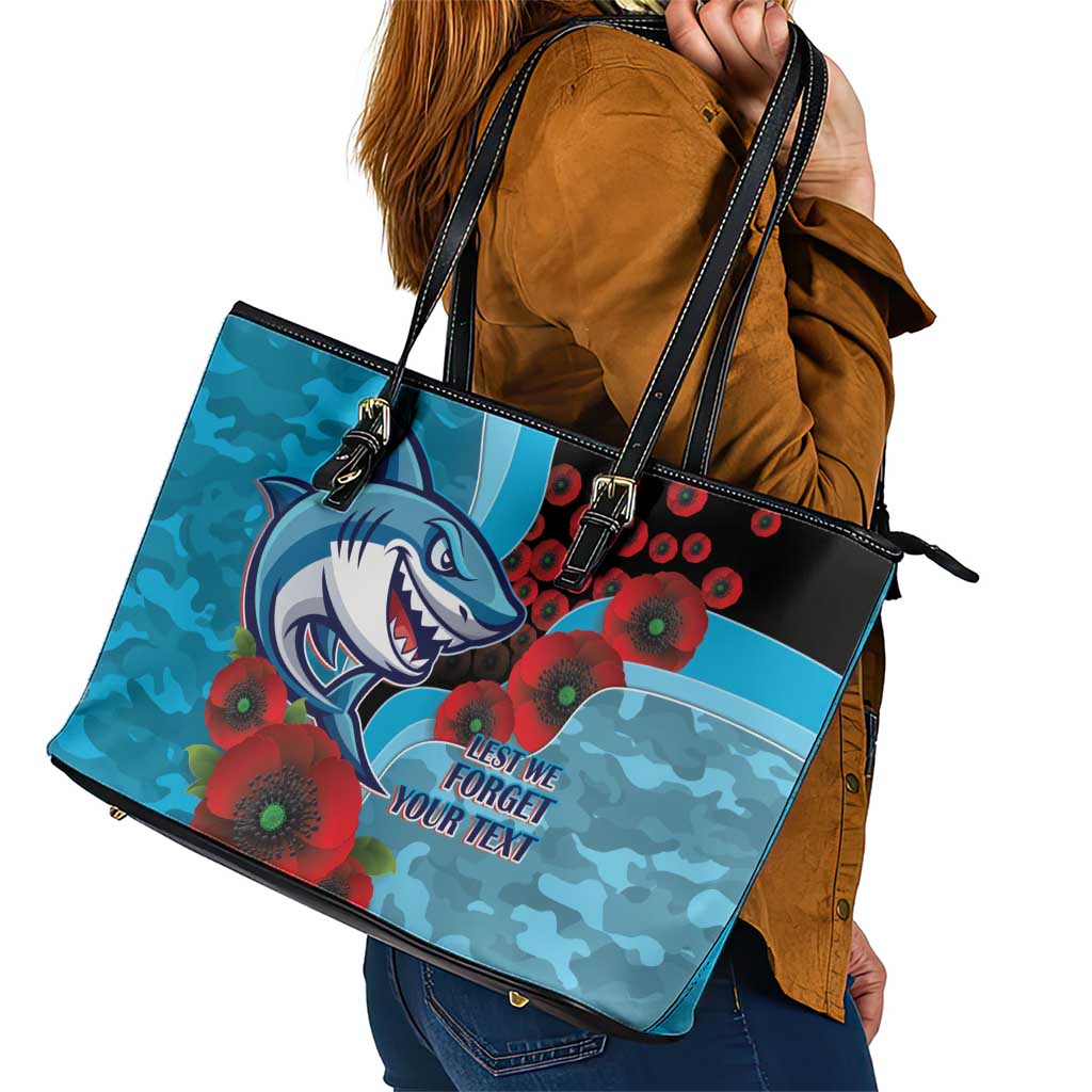 Cronulla-Sutherland Sharks ANZAC Personalised Leather Tote Bag Lest We Forget Poppy Camo