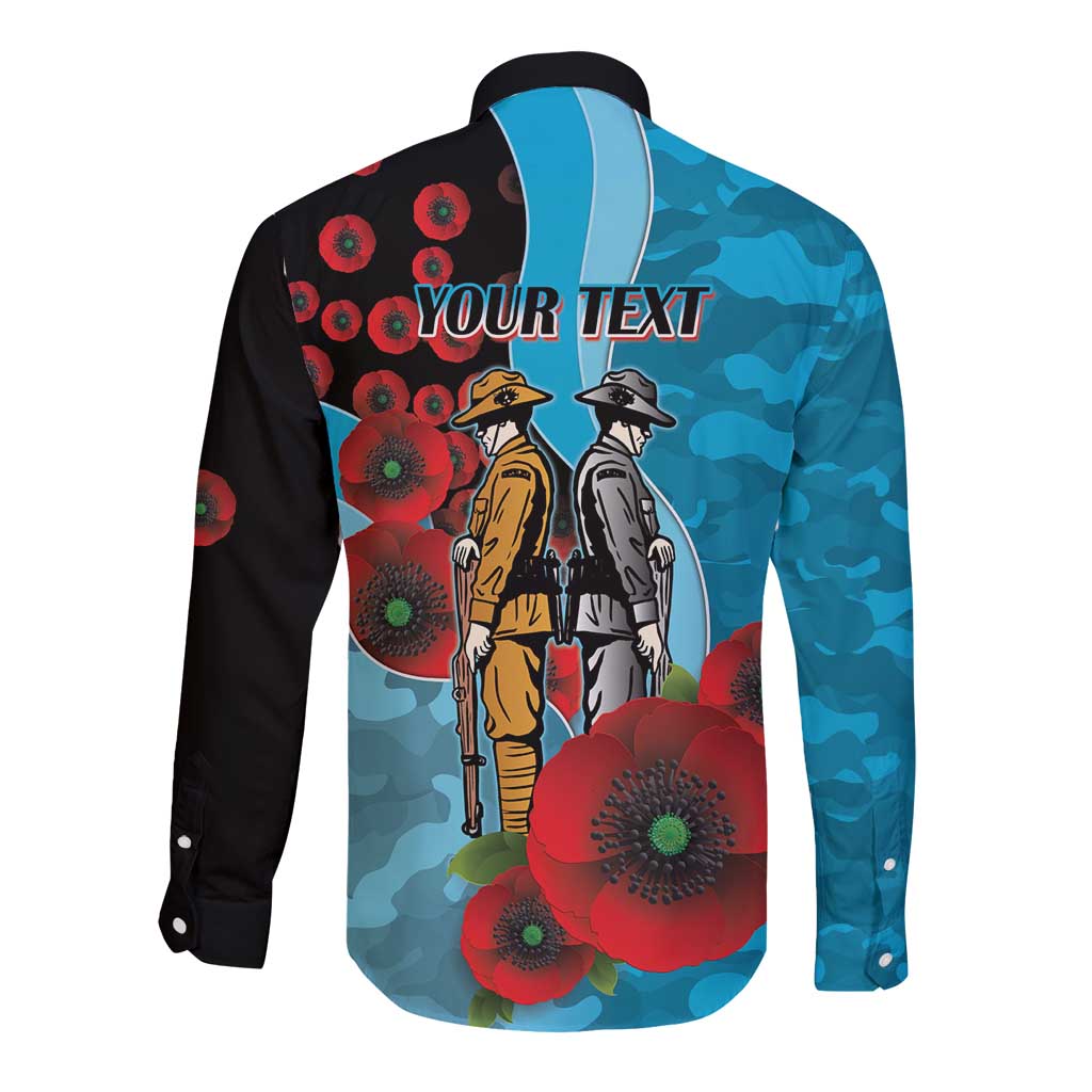 Cronulla-Sutherland Sharks ANZAC Personalised Long Sleeve Button Shirt Lest We Forget Poppy Camo