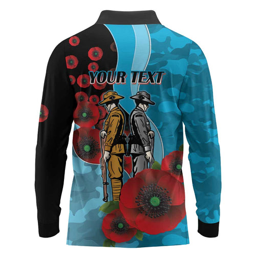 Cronulla-Sutherland Sharks ANZAC Personalised Long Sleeve Polo Shirt Lest We Forget Poppy Camo