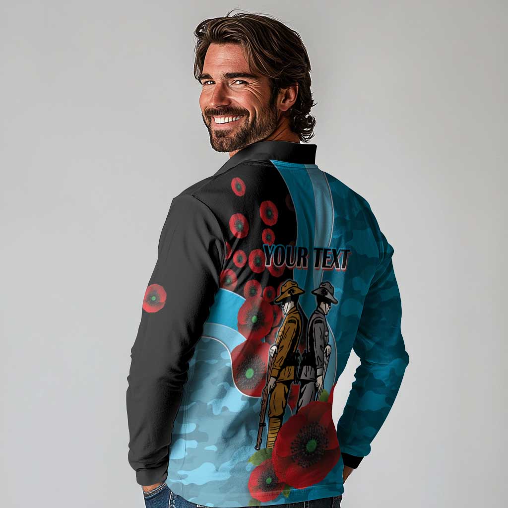 Cronulla-Sutherland Sharks ANZAC Personalised Long Sleeve Polo Shirt Lest We Forget Poppy Camo