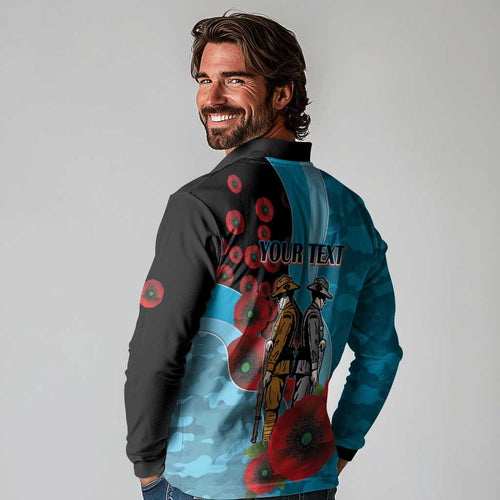 Cronulla-Sutherland Sharks ANZAC Personalised Long Sleeve Polo Shirt Lest We Forget Poppy Camo