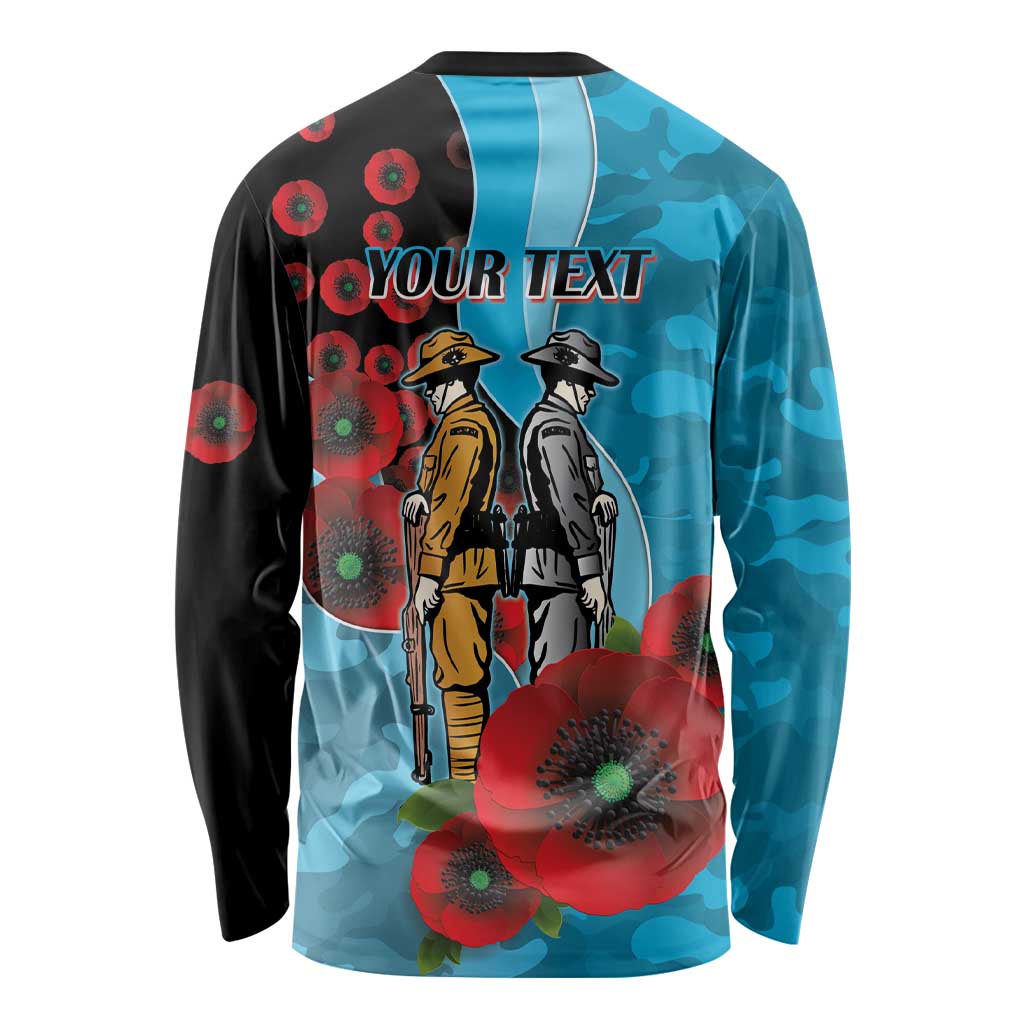 Cronulla-Sutherland Sharks ANZAC Personalised Long Sleeve Shirt Lest We Forget Poppy Camo