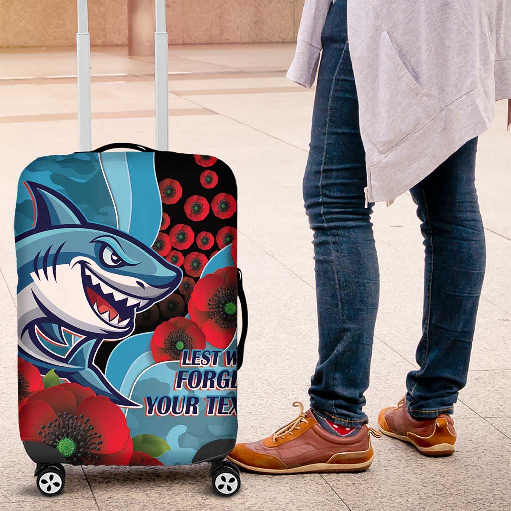 Cronulla-Sutherland Sharks ANZAC Personalised Luggage Cover Lest We Forget Poppy Camo