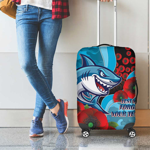 Cronulla-Sutherland Sharks ANZAC Personalised Luggage Cover Lest We Forget Poppy Camo