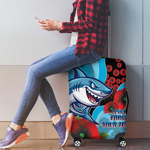 Cronulla-Sutherland Sharks ANZAC Personalised Luggage Cover Lest We Forget Poppy Camo