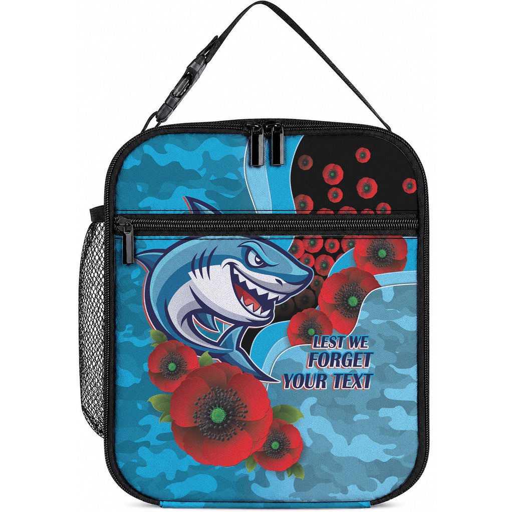 Cronulla-Sutherland Sharks ANZAC Personalised Lunch Bag Lest We Forget Poppy Camo