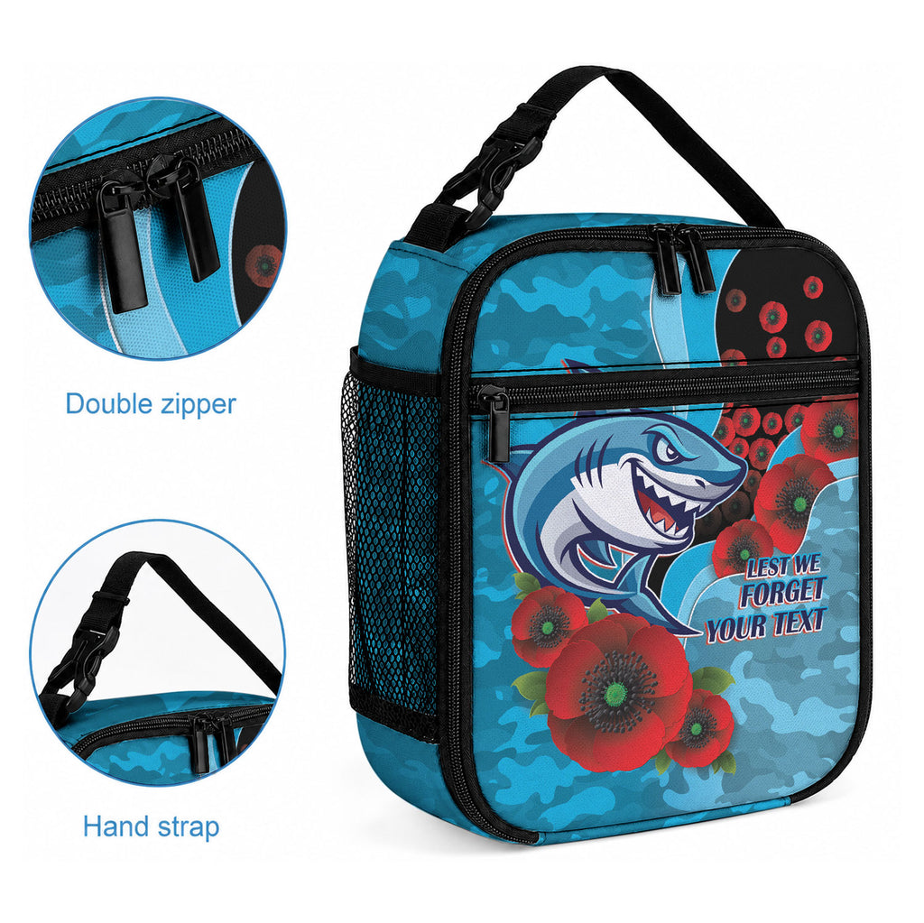 Cronulla-Sutherland Sharks ANZAC Personalised Lunch Bag Lest We Forget Poppy Camo