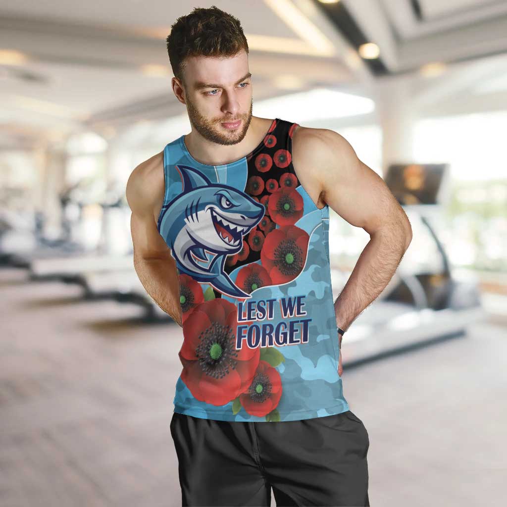 Cronulla-Sutherland Sharks ANZAC Personalised Men Tank Top Lest We Forget Poppy Camo