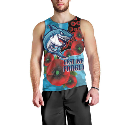 Cronulla-Sutherland Sharks ANZAC Personalised Men Tank Top Lest We Forget Poppy Camo
