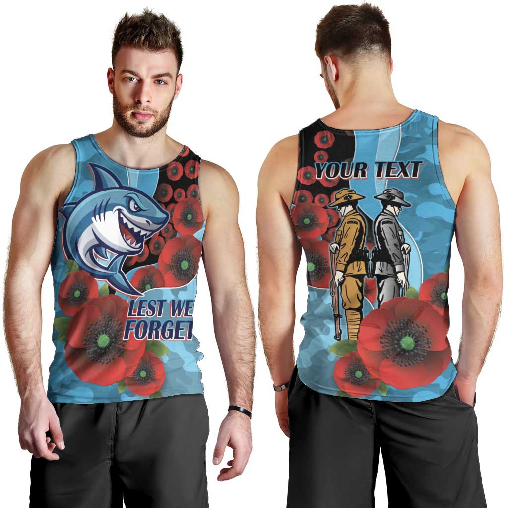 Cronulla-Sutherland Sharks ANZAC Personalised Men Tank Top Lest We Forget Poppy Camo
