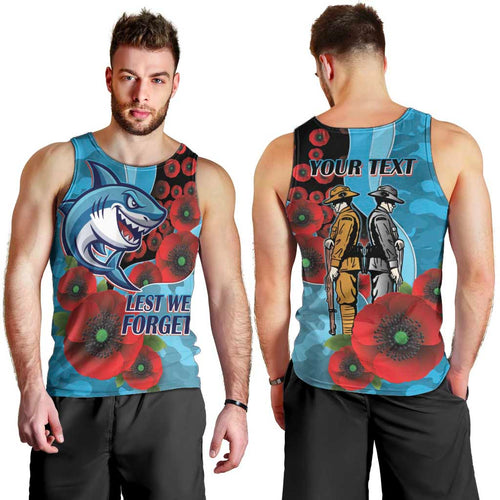 Cronulla-Sutherland Sharks ANZAC Personalised Men Tank Top Lest We Forget Poppy Camo