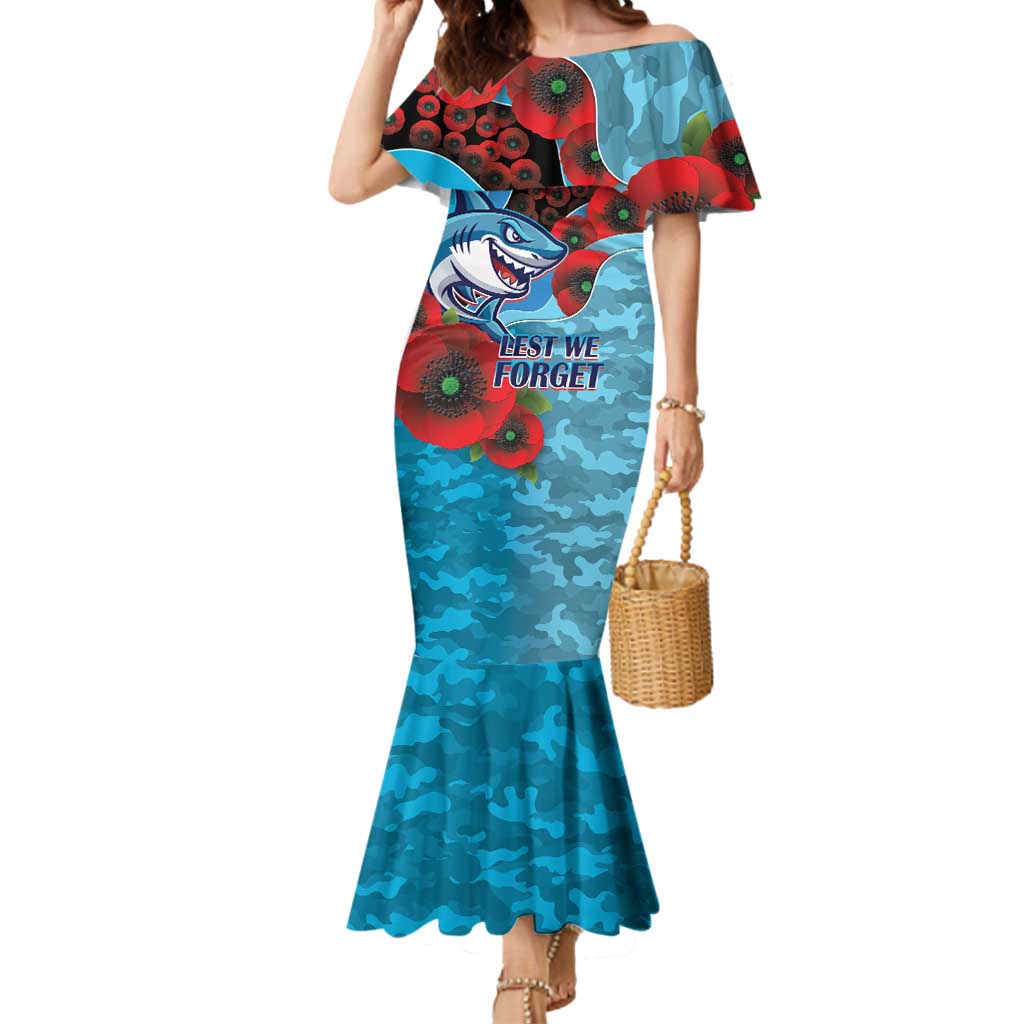 Cronulla-Sutherland Sharks ANZAC Personalised Mermaid Dress Lest We Forget Poppy Camo
