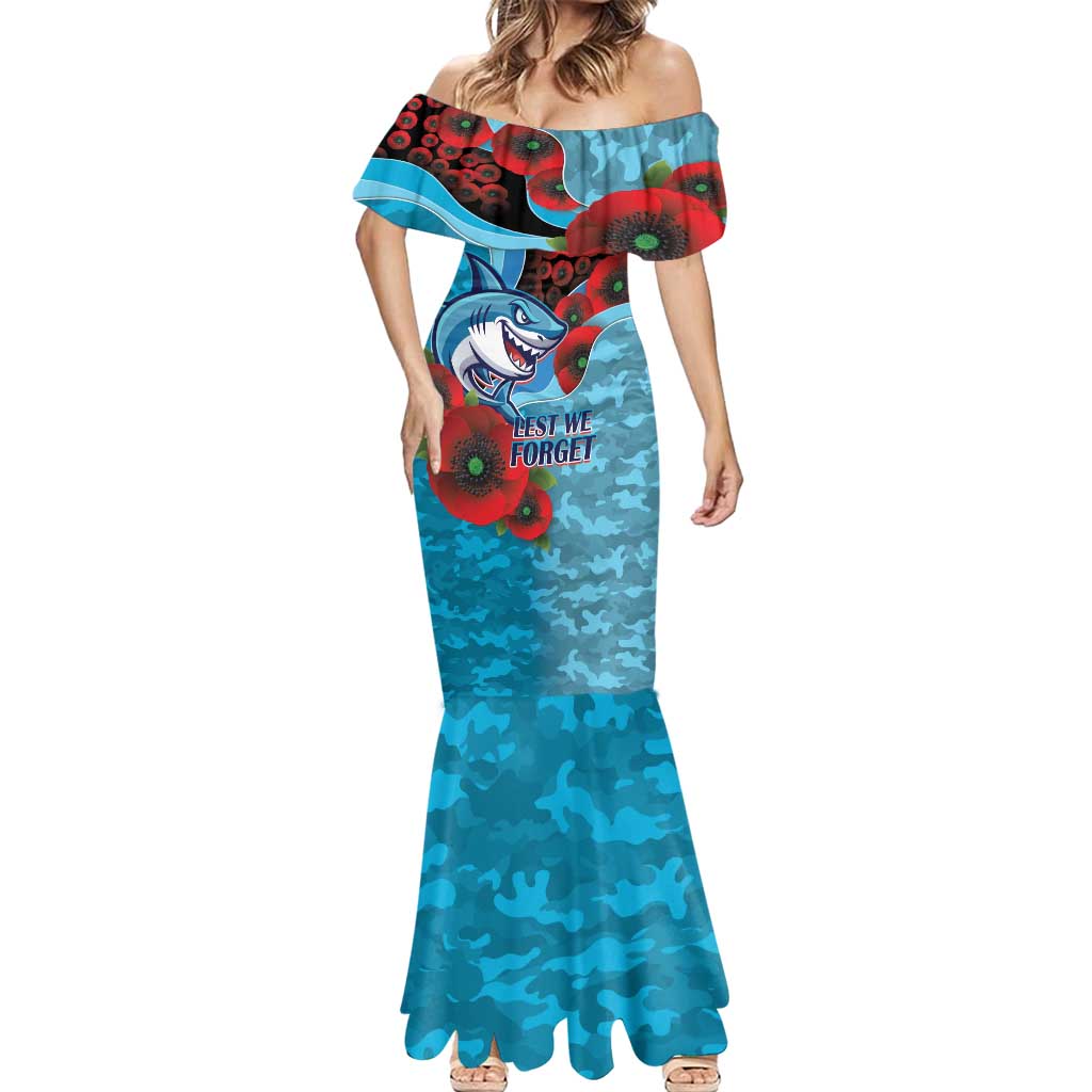Cronulla-Sutherland Sharks ANZAC Personalised Mermaid Dress Lest We Forget Poppy Camo