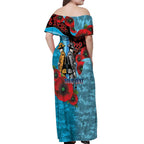 Cronulla-Sutherland Sharks ANZAC Personalised Off Shoulder Maxi Dress Lest We Forget Poppy Camo
