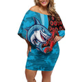 Cronulla-Sutherland Sharks ANZAC Personalised Off Shoulder Short Dress Lest We Forget Poppy Camo