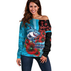Cronulla-Sutherland Sharks ANZAC Personalised Off Shoulder Sweater Lest We Forget Poppy Camo