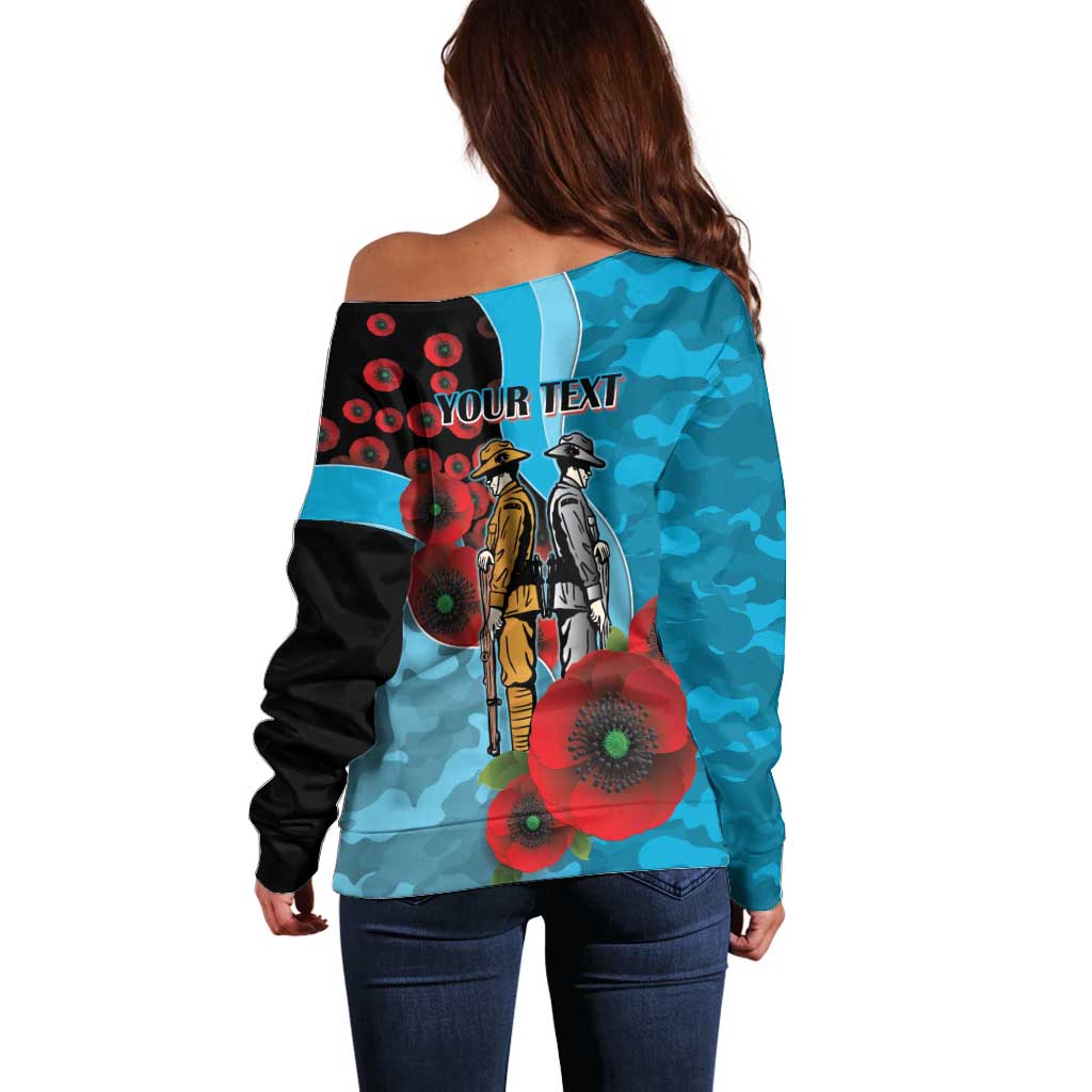 Cronulla-Sutherland Sharks ANZAC Personalised Off Shoulder Sweater Lest We Forget Poppy Camo