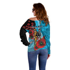 Cronulla-Sutherland Sharks ANZAC Personalised Off Shoulder Sweater Lest We Forget Poppy Camo