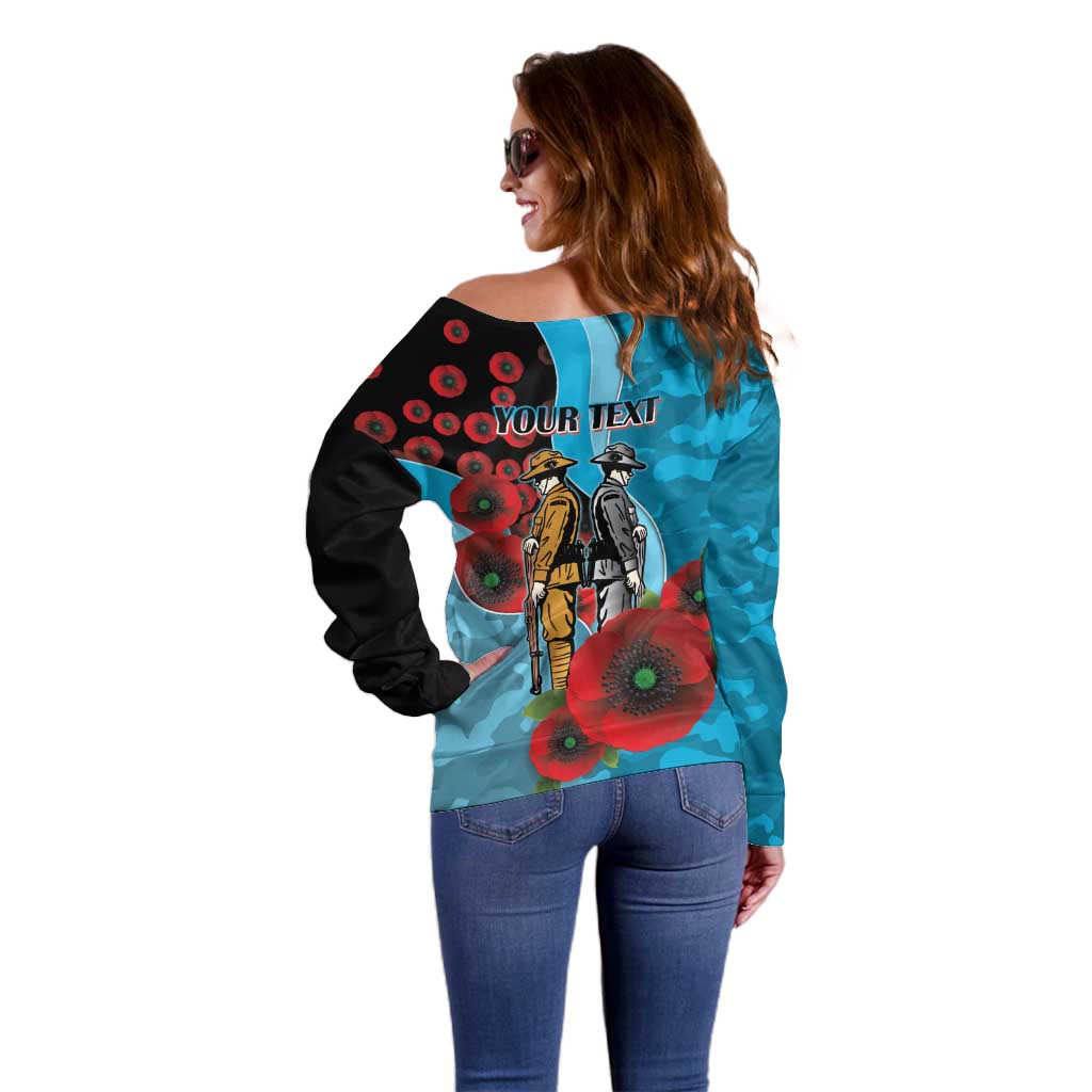 Cronulla-Sutherland Sharks ANZAC Personalised Off Shoulder Sweater Lest We Forget Poppy Camo