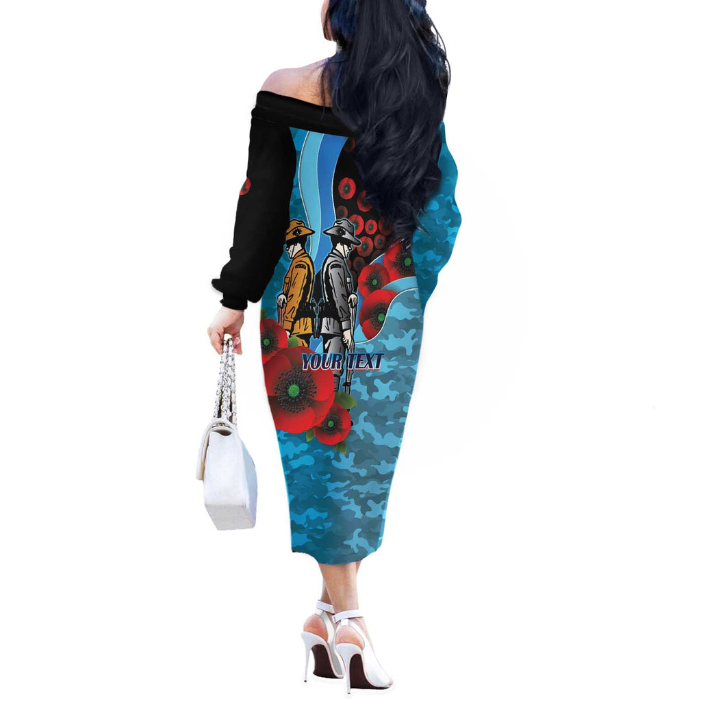 Cronulla-Sutherland Sharks ANZAC Personalised Off The Shoulder Long Sleeve Dress Lest We Forget Poppy Camo