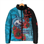 Cronulla-Sutherland Sharks ANZAC Personalised Padded Jacket Lest We Forget Poppy Camo