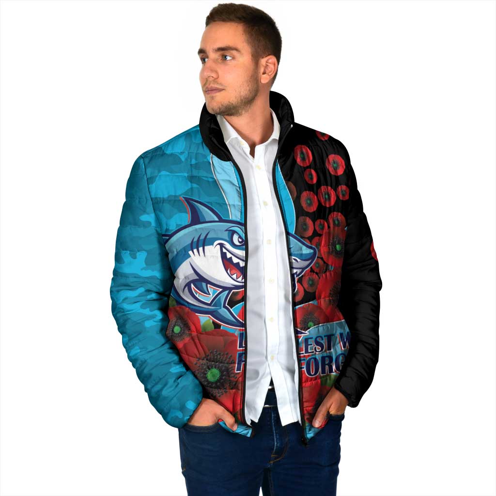 Cronulla-Sutherland Sharks ANZAC Personalised Padded Jacket Lest We Forget Poppy Camo