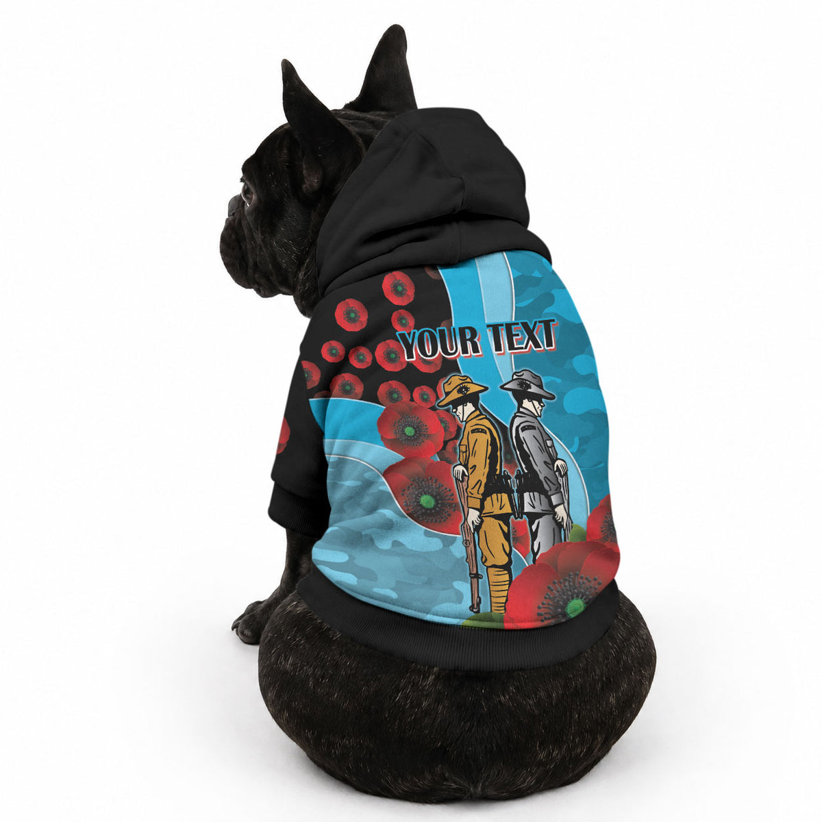Cronulla-Sutherland Sharks ANZAC Personalised Pet Hoodie Lest We Forget Poppy Camo